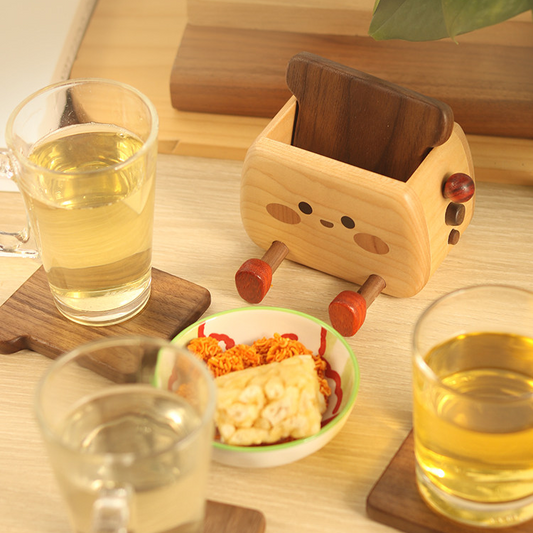 Holz-Untersetzer Toaster mit Handyhalter