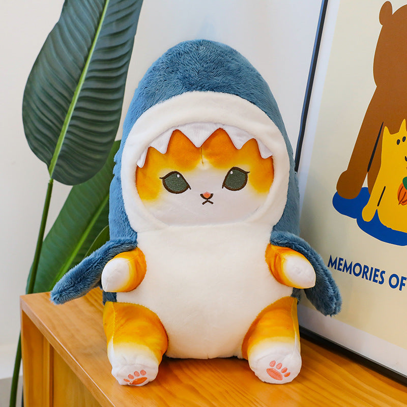 Peluche chat-requin, jouet et coussin