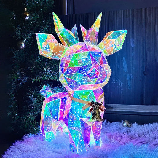 Floor-standing Christmas fawn, snowman and tree figures