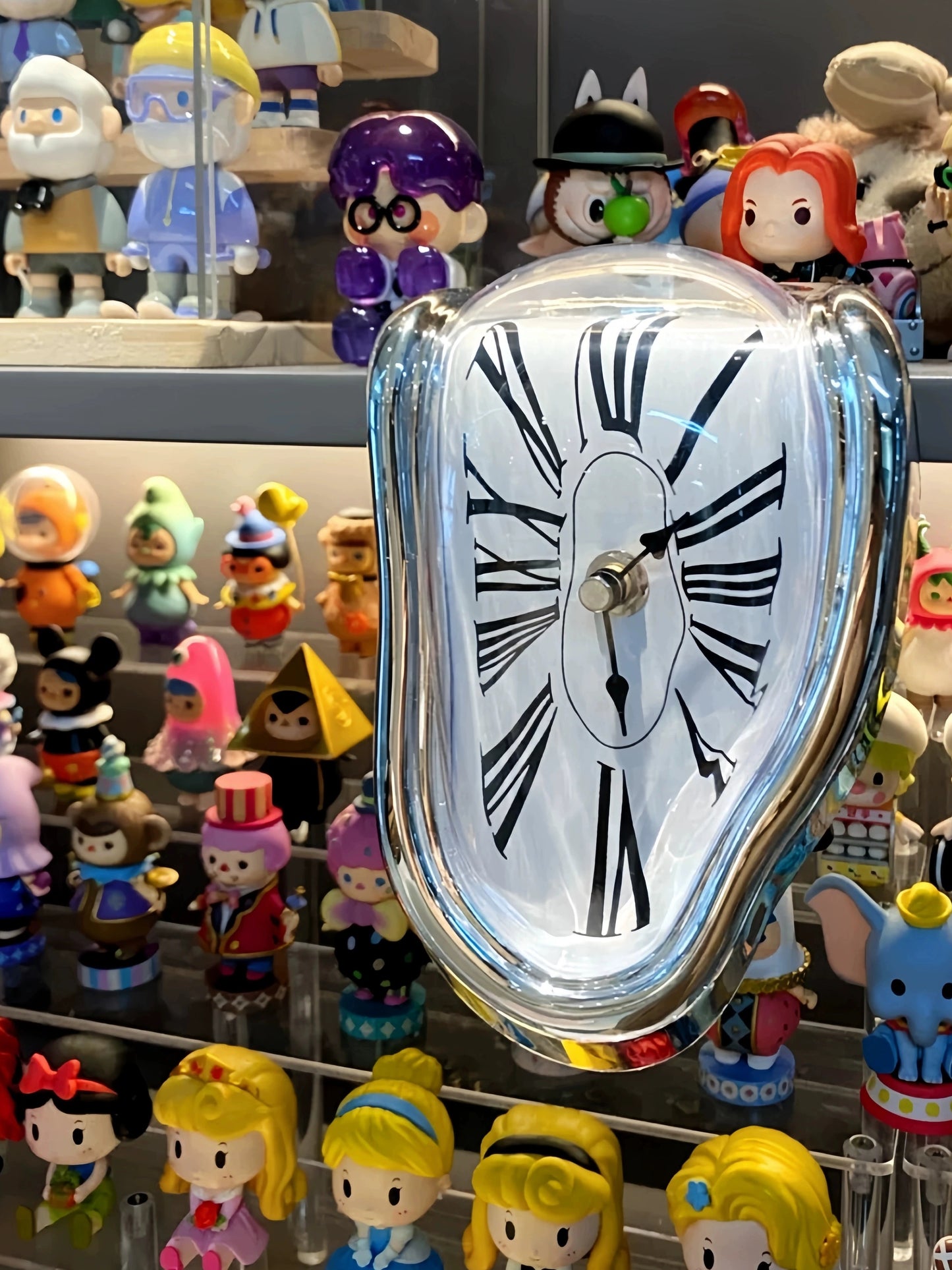 Wall clock draped over a corner as though melting