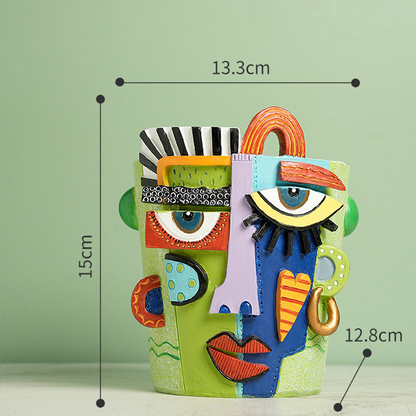 Creative Abstract Face Planter, Fauvist-Style Flower Arrangement, Home Planting Pot Decor