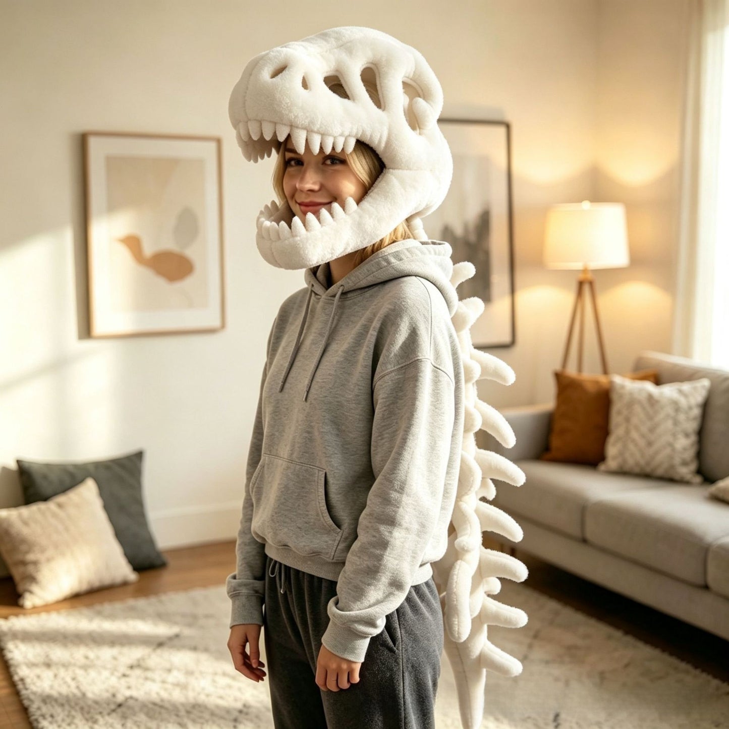 Gorro de peluche esqueleto de dinosaurio y disfraz