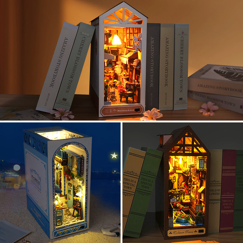 Handmade miniature house of wood, fabric and paper