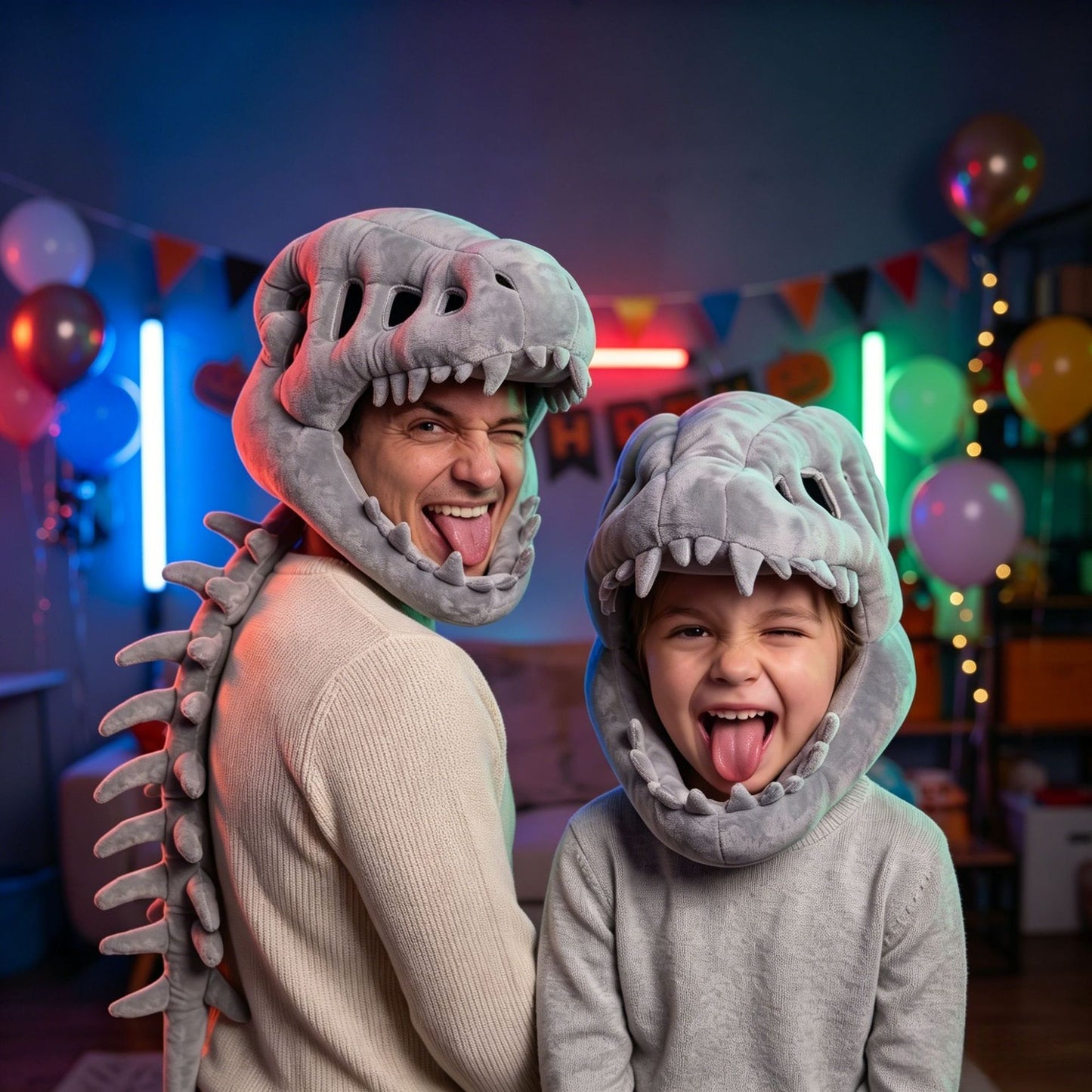 Gorro de peluche esqueleto de dinosaurio y disfraz