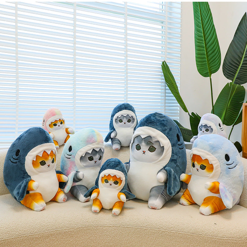 Peluche chat-requin, jouet et coussin