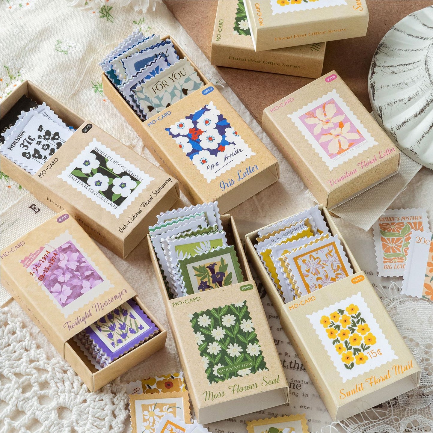 Retro floral stickers with raised embossing