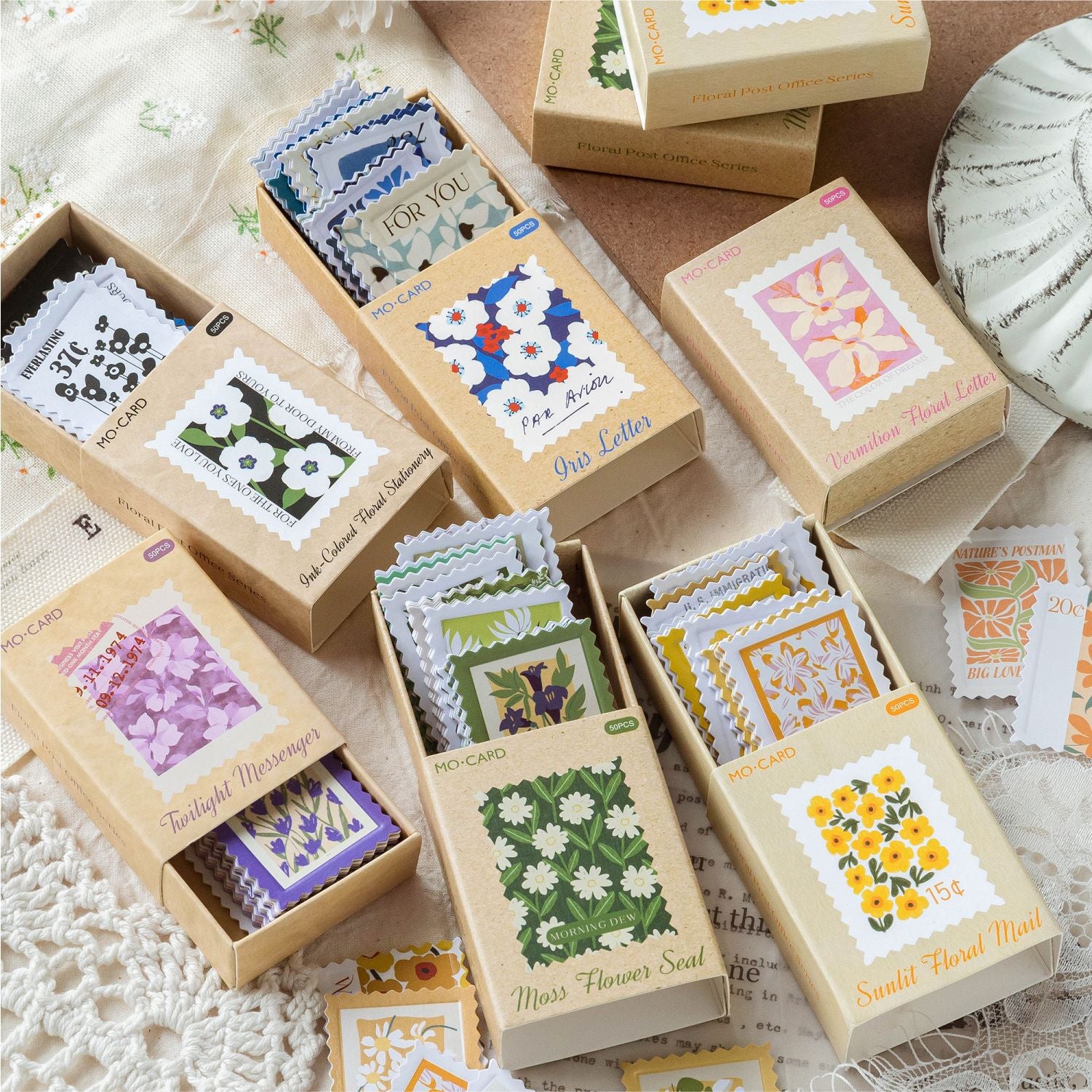 Retro floral stickers with raised embossing