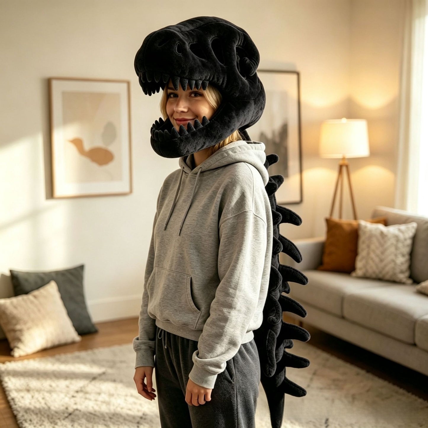 Gorro de peluche esqueleto de dinosaurio y disfraz