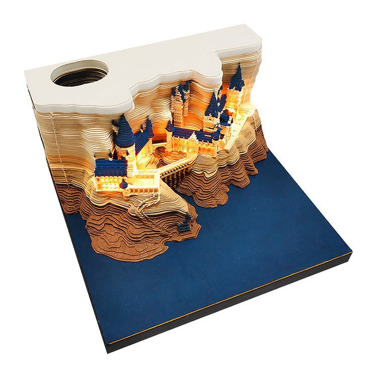 Sticky note block precision-cut into a 3D paper sculpture