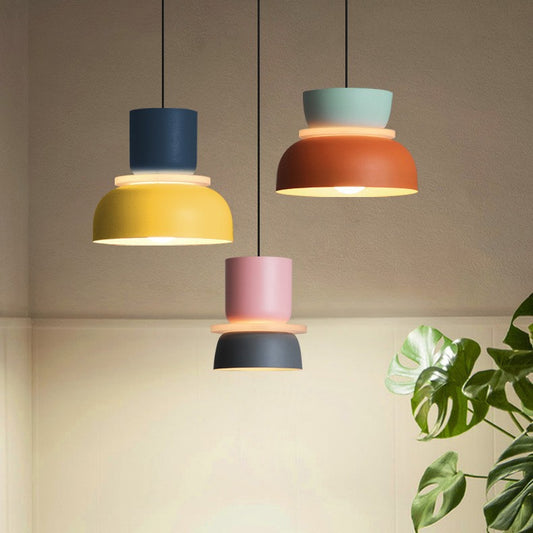 Minimal single-head pendant light in iron and aluminium
