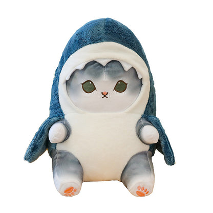 Peluche chat-requin, jouet et coussin