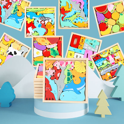 Puzzle 3D en bois sur plateau pour enfants