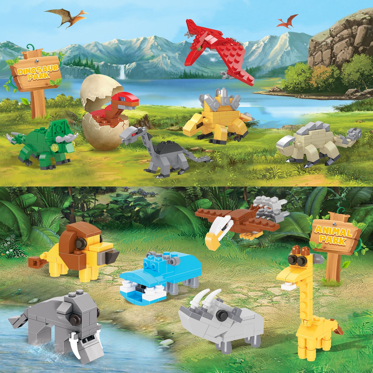 Advent calendar with animal figures built from blocks