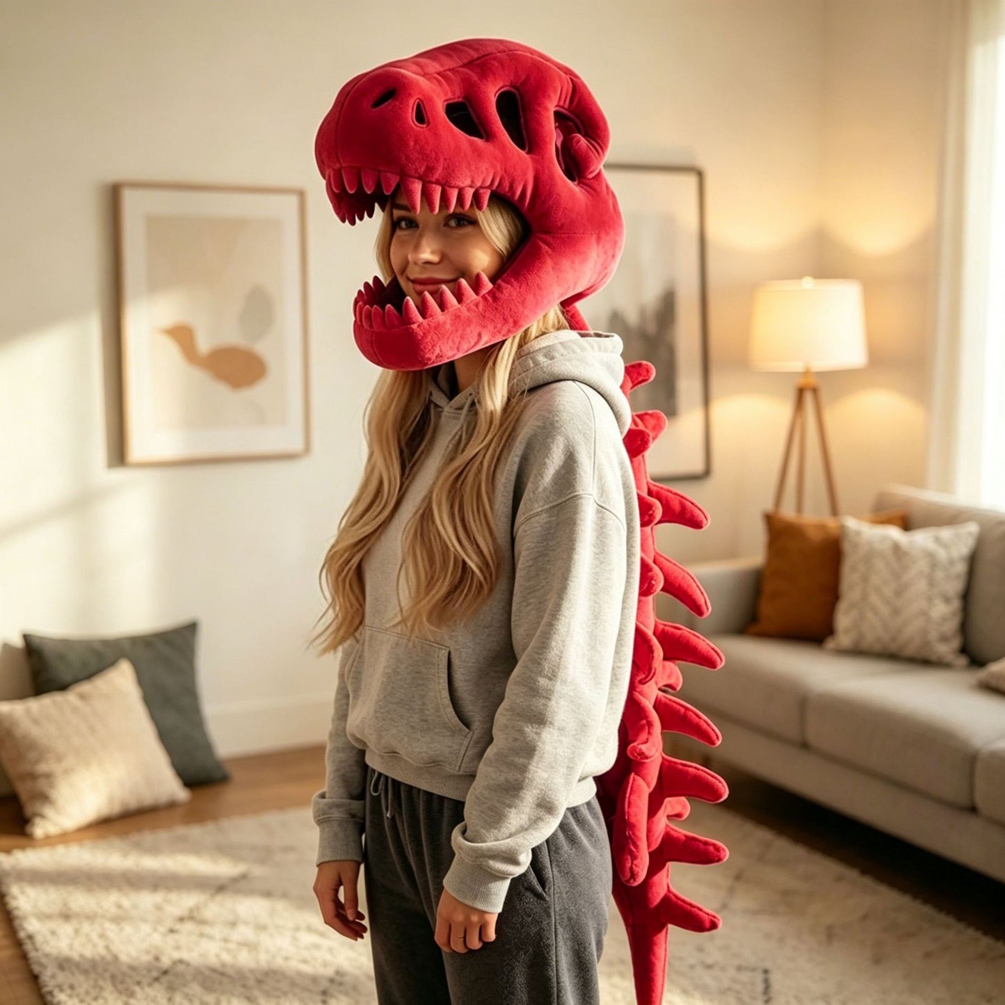 Gorro de peluche esqueleto de dinosaurio y disfraz