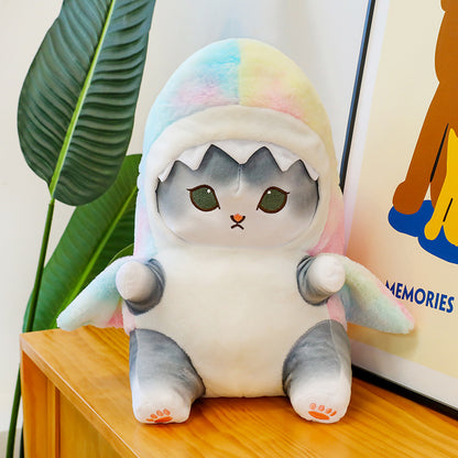 Peluche chat-requin, jouet et coussin