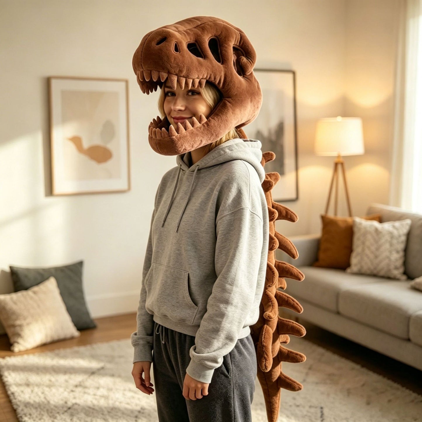 Gorro de peluche esqueleto de dinosaurio y disfraz