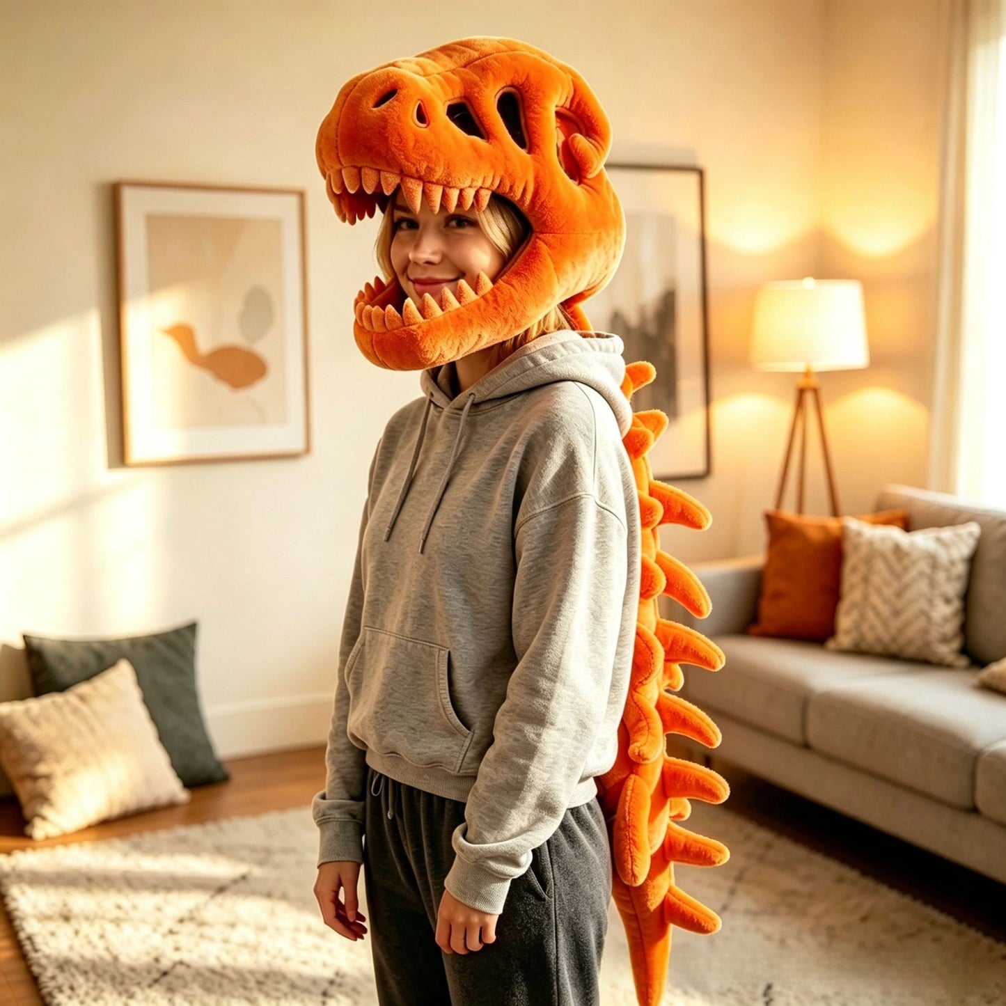 Gorro de peluche esqueleto de dinosaurio y disfraz