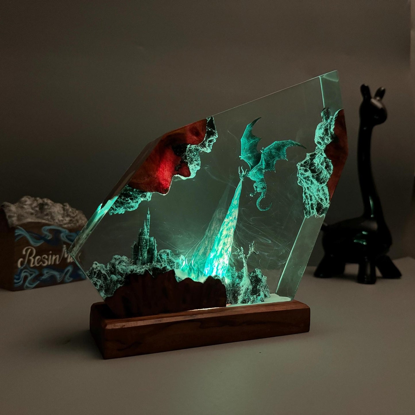 Luz nocturna escultura dragón de hielo