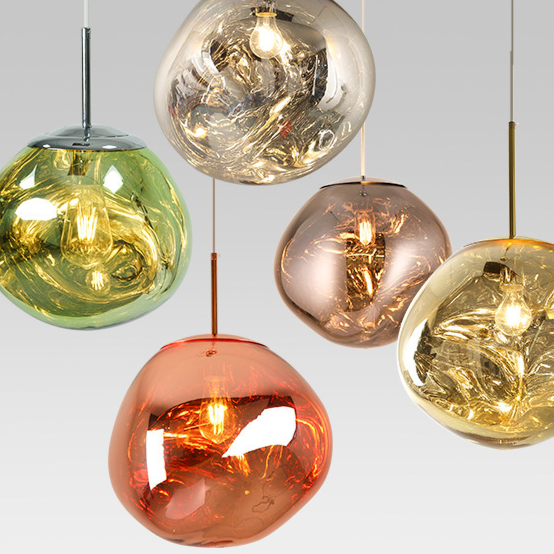 Translucent acrylic pendant light cast to look like molten rock