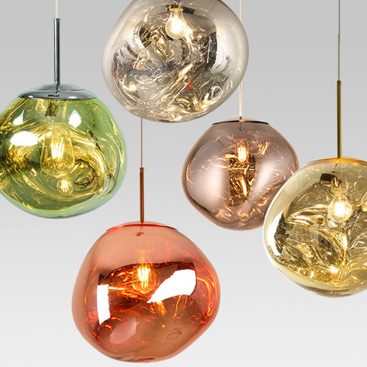 Translucent acrylic pendant light cast to look like molten rock
