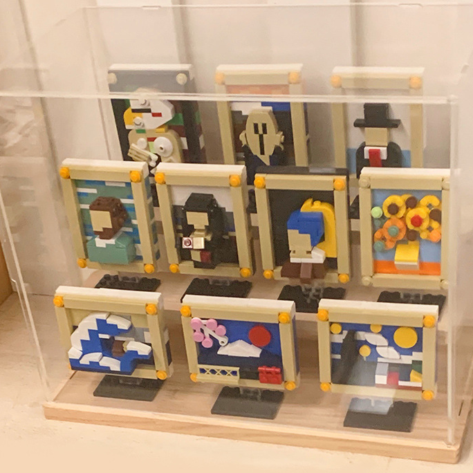 Miniature painting in micro blocks with a clear display case