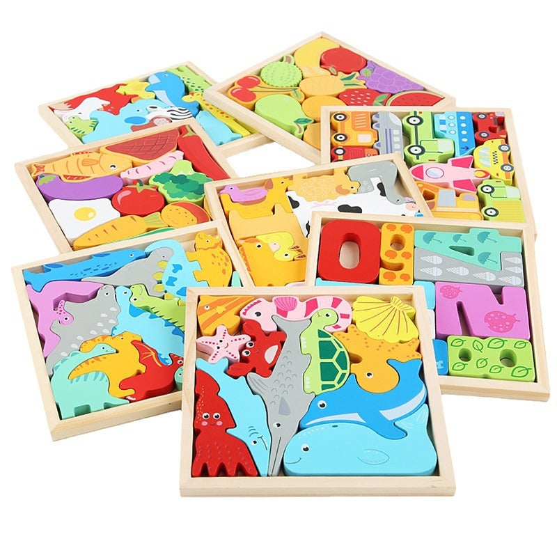 Puzzle 3D en bois sur plateau pour enfants