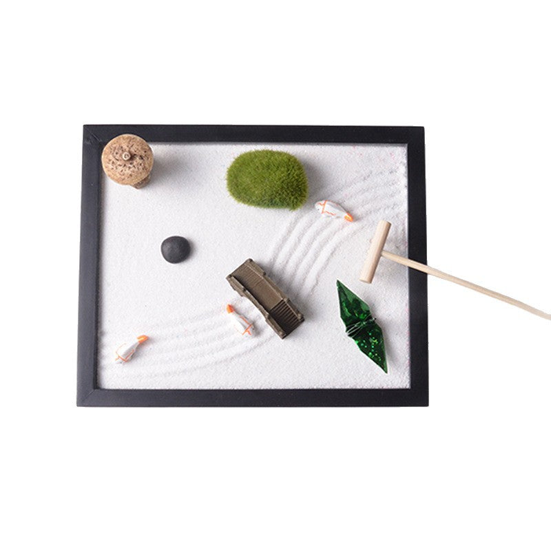 Plateau de sable zen, paysage miniature