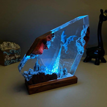 Luz nocturna escultura dragón de hielo