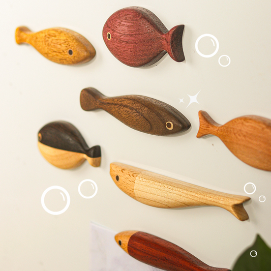 Kühlschrankmagnete in Fischform aus Hartholz